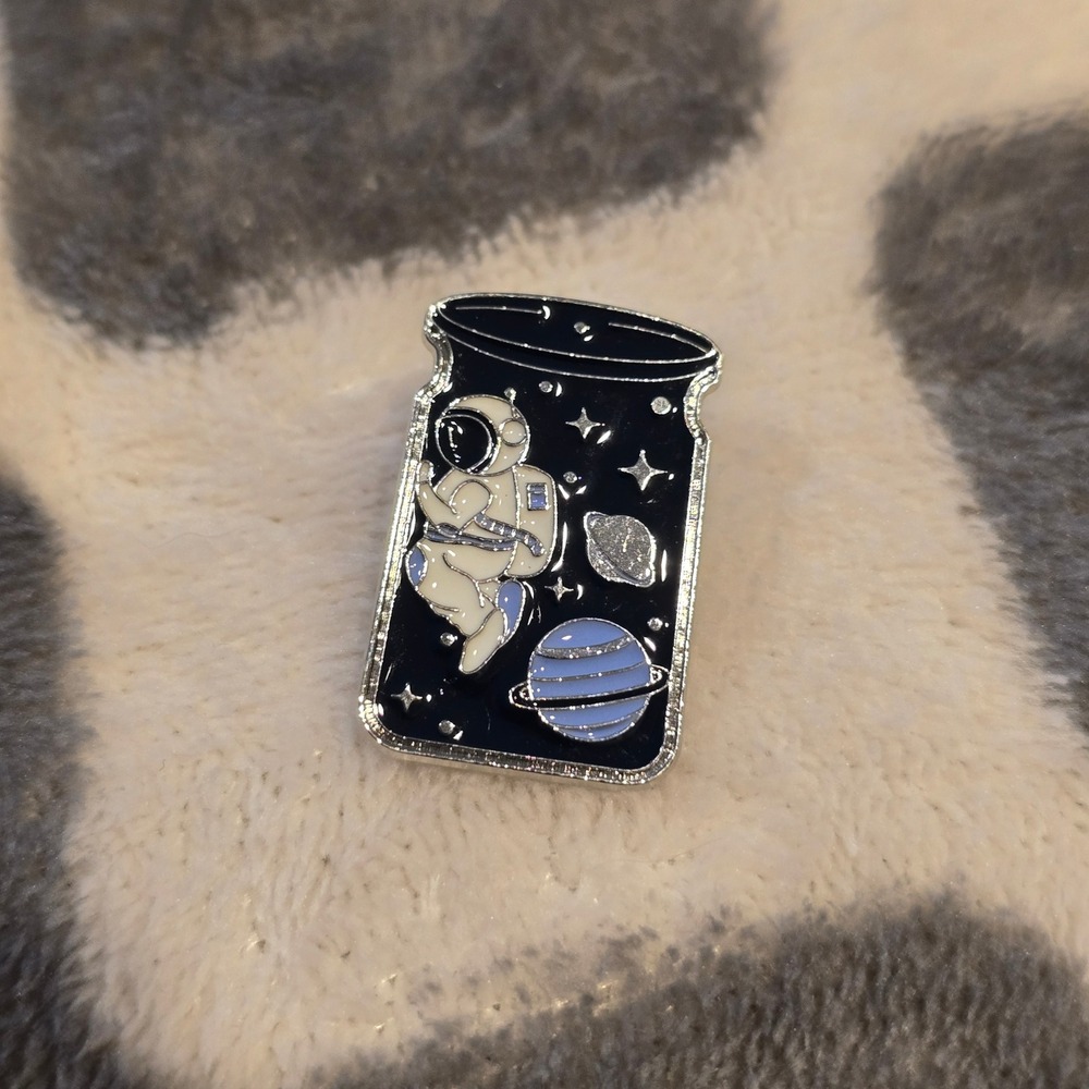 Space Astronaut Mason Jar OS Enamel Pin Unisex Navy Cosmic Badge